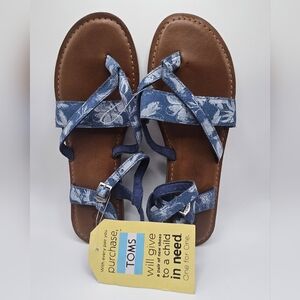 Ladies TOMS Lexie Blue Brown Floral Canvas Sandals Size 8